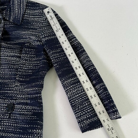 Jones New York Blazer Womens Petite 2 2P Navy Blue White Button Up Cotton Jacket - Picture 12 of 16